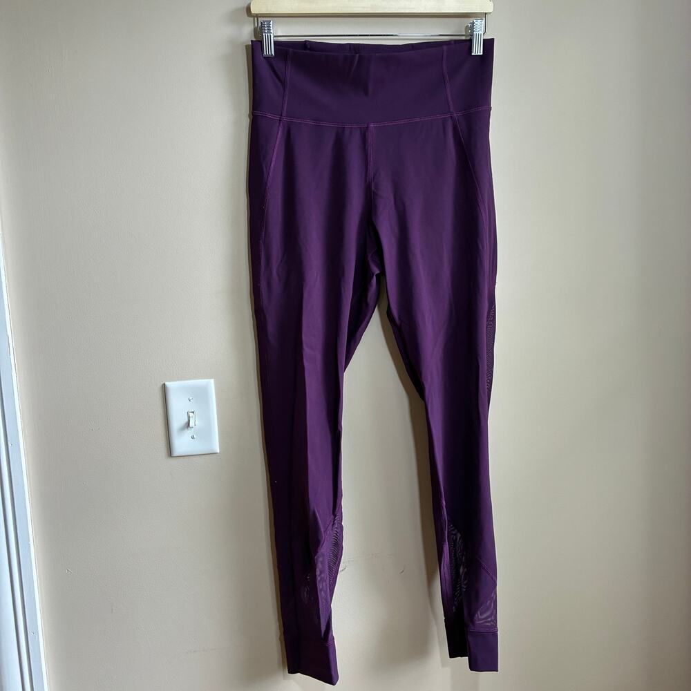 Lululemon purple full length leggings mesh panels women's size 10 athletic